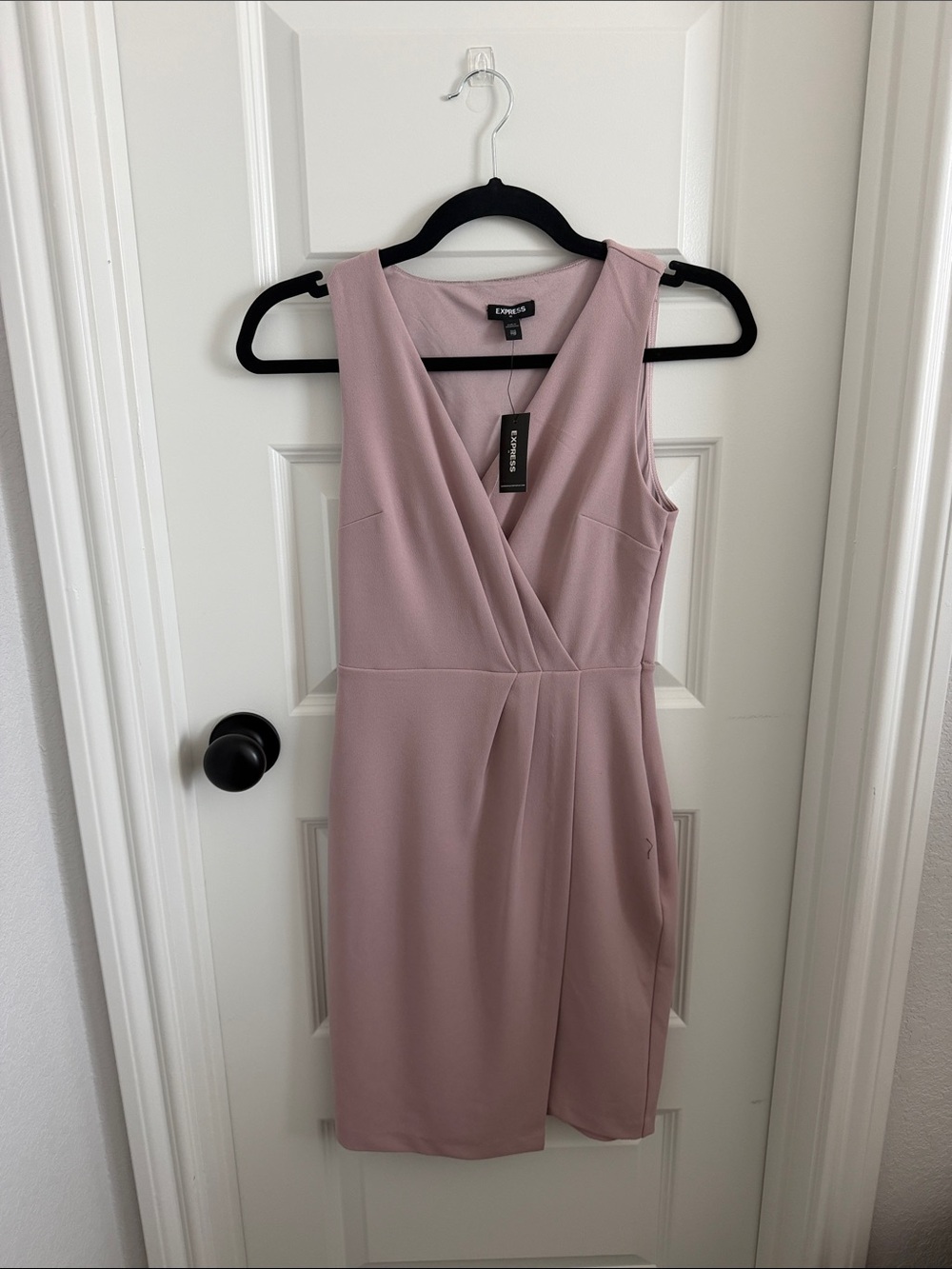 Express Sleeveless Faux-Wrap Midi Dress in Dusty Mauve